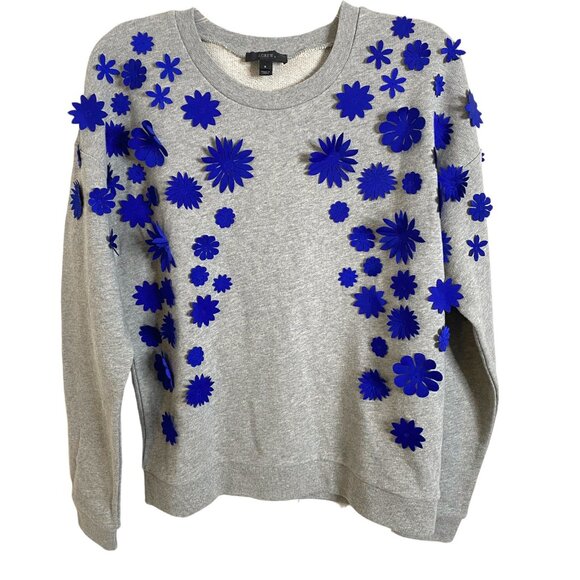 J.Crew blue 3D floral‎ crew neckline gray sweater small - Picture 2 of 8
